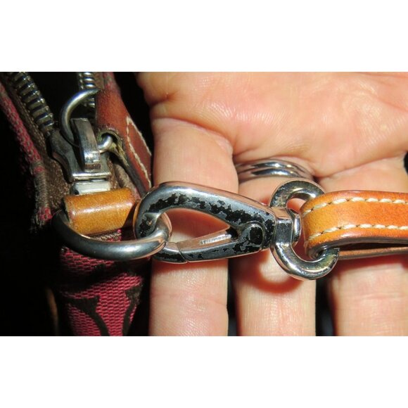 Coach Y2K Hampton Red Canvas & Tan Leather Signature Jacquard Demi Baguette Bag - Picture 10 of 14